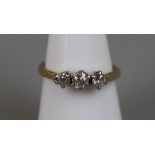 18ct gold 3 stone diamond ring (size N½)