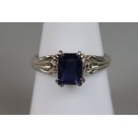 White gold sapphire set ring (size O)