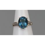 Gold blue topaz & diamond ring - Size M½