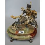 Fine quality metal figurine on marble base - Warrior on horse