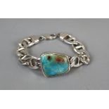 Australian opal set heavy hallmarked silver bracelet
