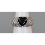 18ct white gold sapphire & diamond ring - Size N