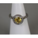 950 Platinum yellow sapphire ring - Size H