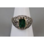 18ct gold emerald & diamond ring - Size P½
