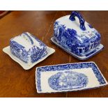 Blue & white cheese dish, butter dish & entre dish to include Mason's