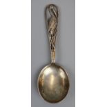 Unusual silver caddy spoon depicting stalk