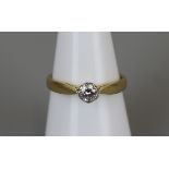 18ct gold diamond solitaire set ring - Size M½