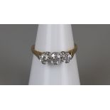 18ct gold 3 stone diamond ring - Size M½