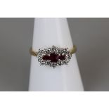 18ct gold baguette ruby & diamond set ring - Size N½