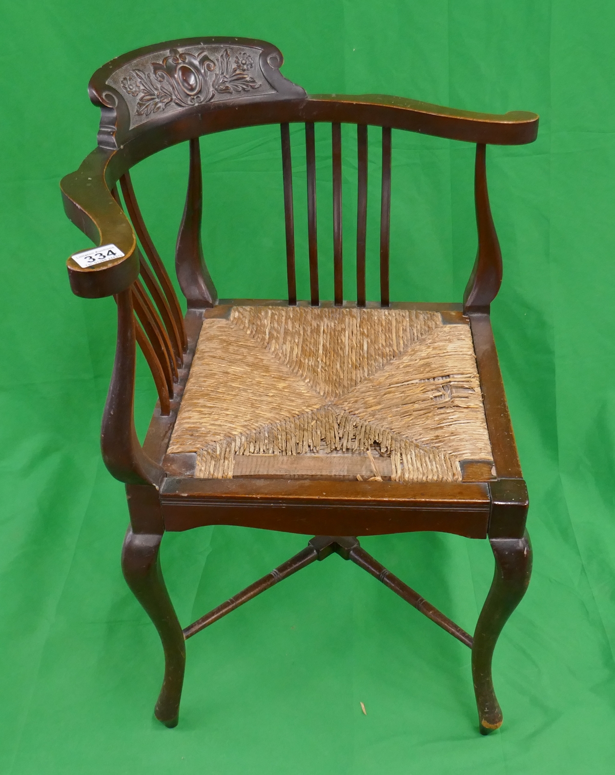 Edwardian rush seated corner chair