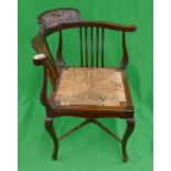 Edwardian rush seated corner chair