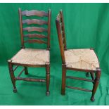 Set of 6 ladder-back rush-seated dining chairs
