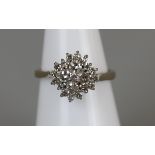 18ct gold diamond cluster ring - Size J½