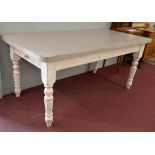 Large farmhouse painted pine dining table with drawer - L: 183cm W: 88cm H:79cm
