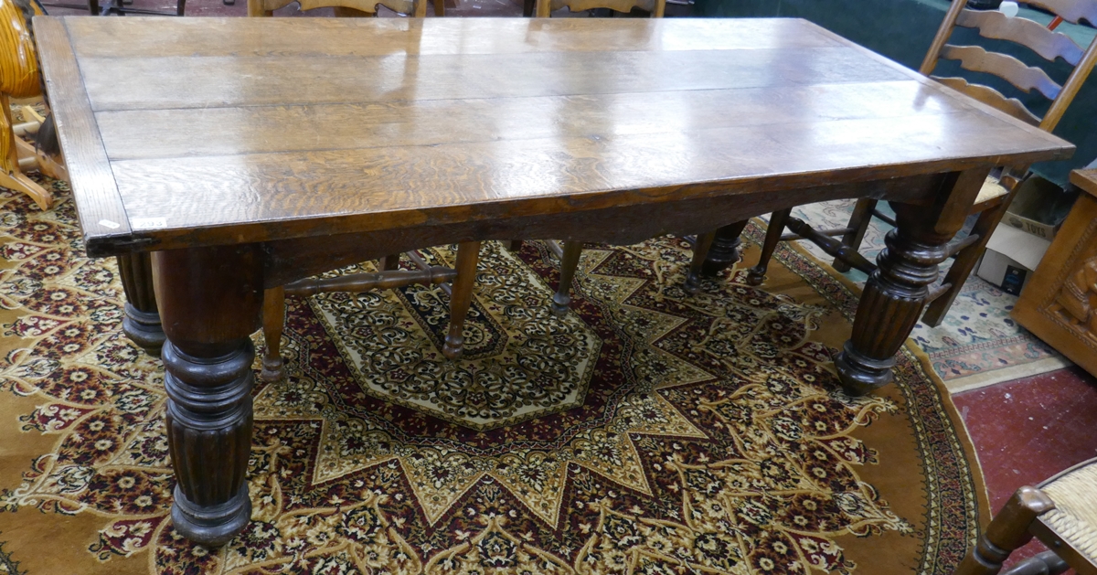 Antique oak plank top refectory table - Approx. L: 188cm W: 83cm H: 71cm