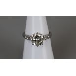 Platinum diamond solitaire ring with diamonds to shoulders - Approx 3ct - Size L
