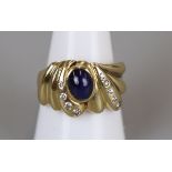 Designer 18ct gold cabochon sapphire & diamond ring - Size R¼