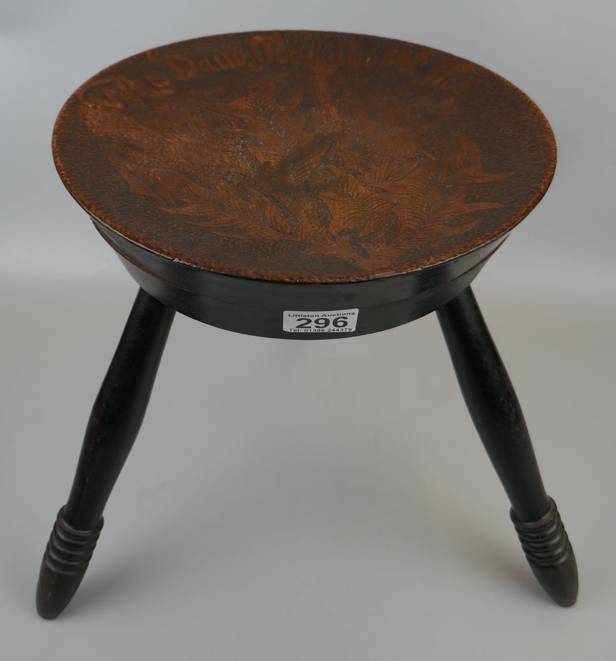 Scottish pokerwork tripod stool