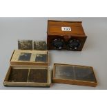 Wooden stereoscope - Matty - Paris and 3 boxes of glass slides