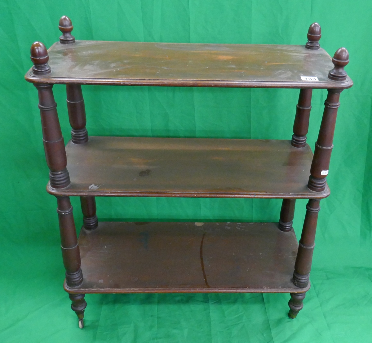 3 tier mahogany buffet stand on casters - Approx. W: 76cm D: 32cm H:83cm