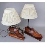 Pair of novelty lamps made from antique shoe lasts