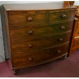 Victorian mahogany bowfront chest of 2 over three drawers - Approx size: W: 107cm D: 52cm H: 105cm