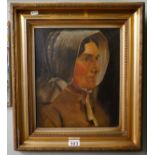 Oil on canvas - Portrait of lady - Approx image size: 29cm x35cm
