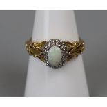 18ct gold opal & diamond cluster ring (Size P)