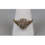Gold diamond cluster ring (Size T)