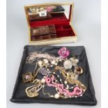 Collection of costume jewellery to include jewellery box & Mulberry purse