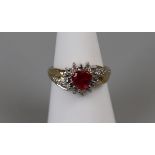 Gold ruby & diamond heart ring (Size L½)