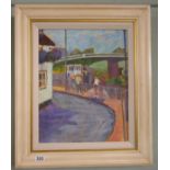 Olwen Tarrant - Oil on canvas - Figures on a Footpath - Approx image size: 39cm x 49cm