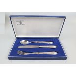 Silver handled knife, fork & spoon christening set