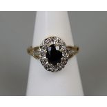 Gold diamond & sapphire cluster ring (Size N)