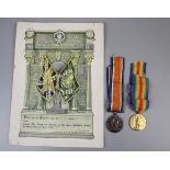 2 WWI medals with certificate