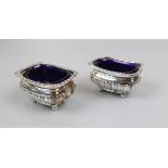 Pair of hallmarked silver salts with cobalt blue liners - Approx weight without liners: 74g