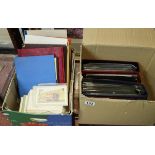 Stamps - 2 boxes containing stock books, albums & PDQ cards to include used definitives etc