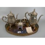 Silver plate tea set on tray