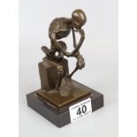 Small bronze on marble base - Skeleton - Approx. H: 15cm
