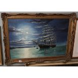 Large oil on canvas nautical theme signed Hallard 75 - Approx. IS 90cm x 60cm