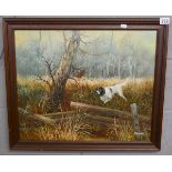 Oil on canvas - Spaniel chasing pheasant