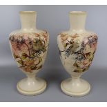 Pair of antique hand painted glass vases - Approx. H: 34cm