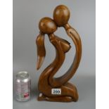 Carved wooden sculpture of lovers - Approx. H:40cm