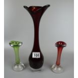 2 Scandinavian bud vases and a ruby tulip vase