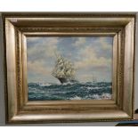 Oil on board sailing ship signed A Richard - Approx. IS 39cm x 29cm