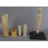 Selection of ivory to include Virgin Mary figure etc