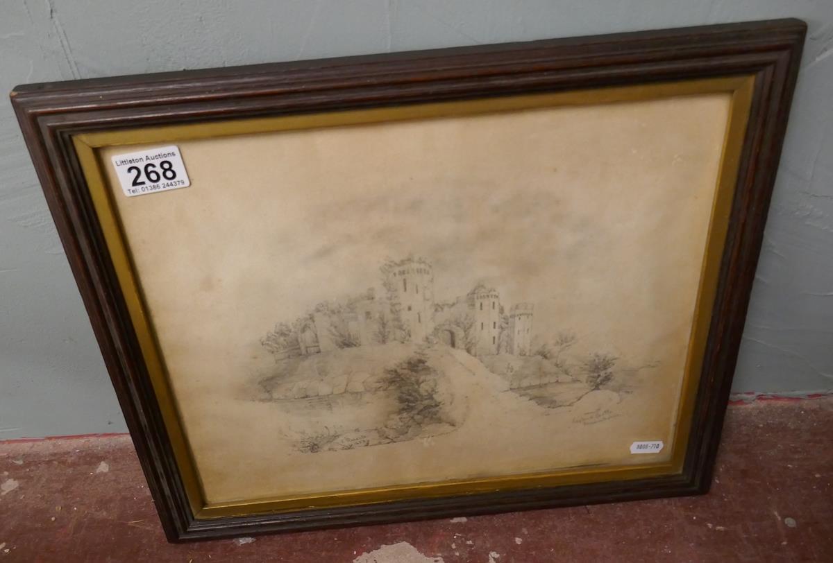 Early Victorian sketch of Raglan Castle signed M E Roberts 1853