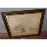 Early Victorian sketch of Raglan Castle signed M E Roberts 1853