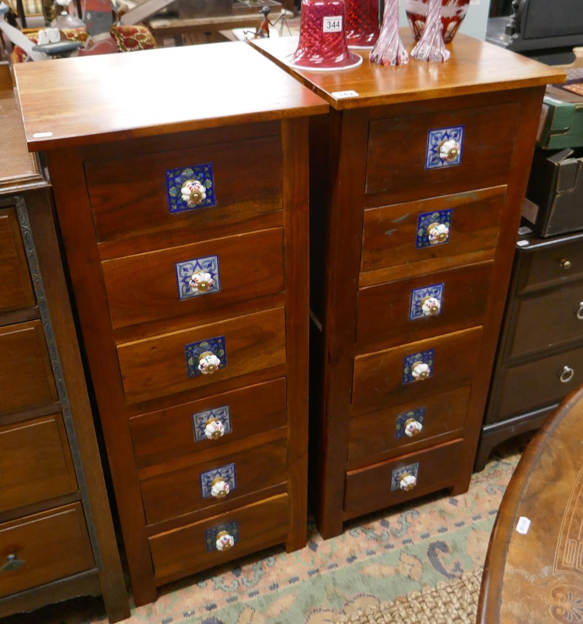 Pair of hardwood bedside chests with ceramic handles - Approx. W:46cm D:45cm H:111cm