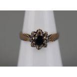 Gold sapphire & diamond cluster ring - Approx size L